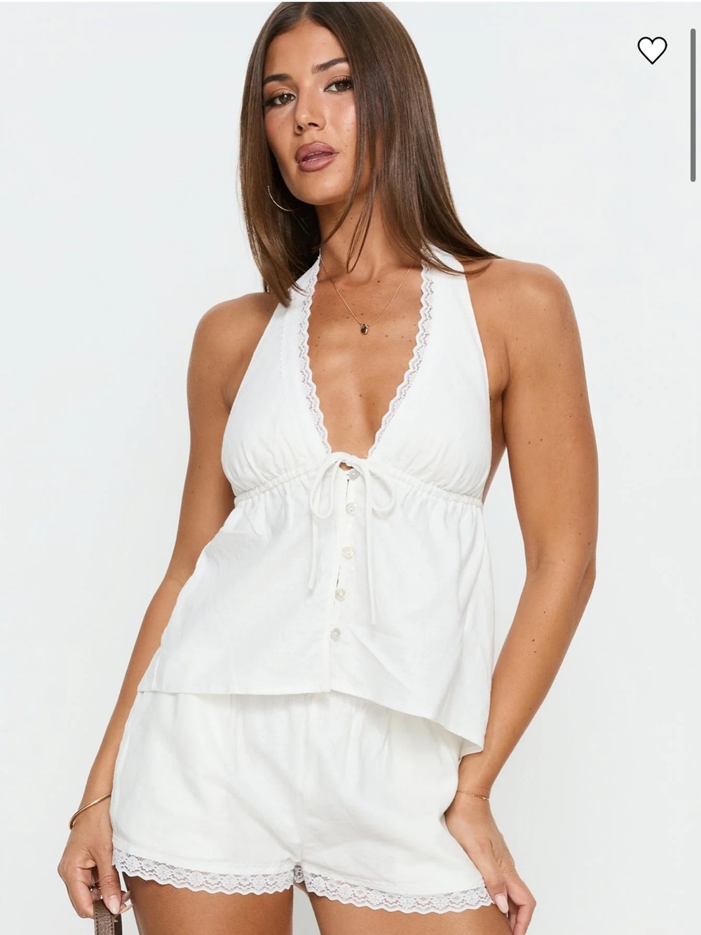 Princess Polly Cloud Crush Linen Halter Top White
